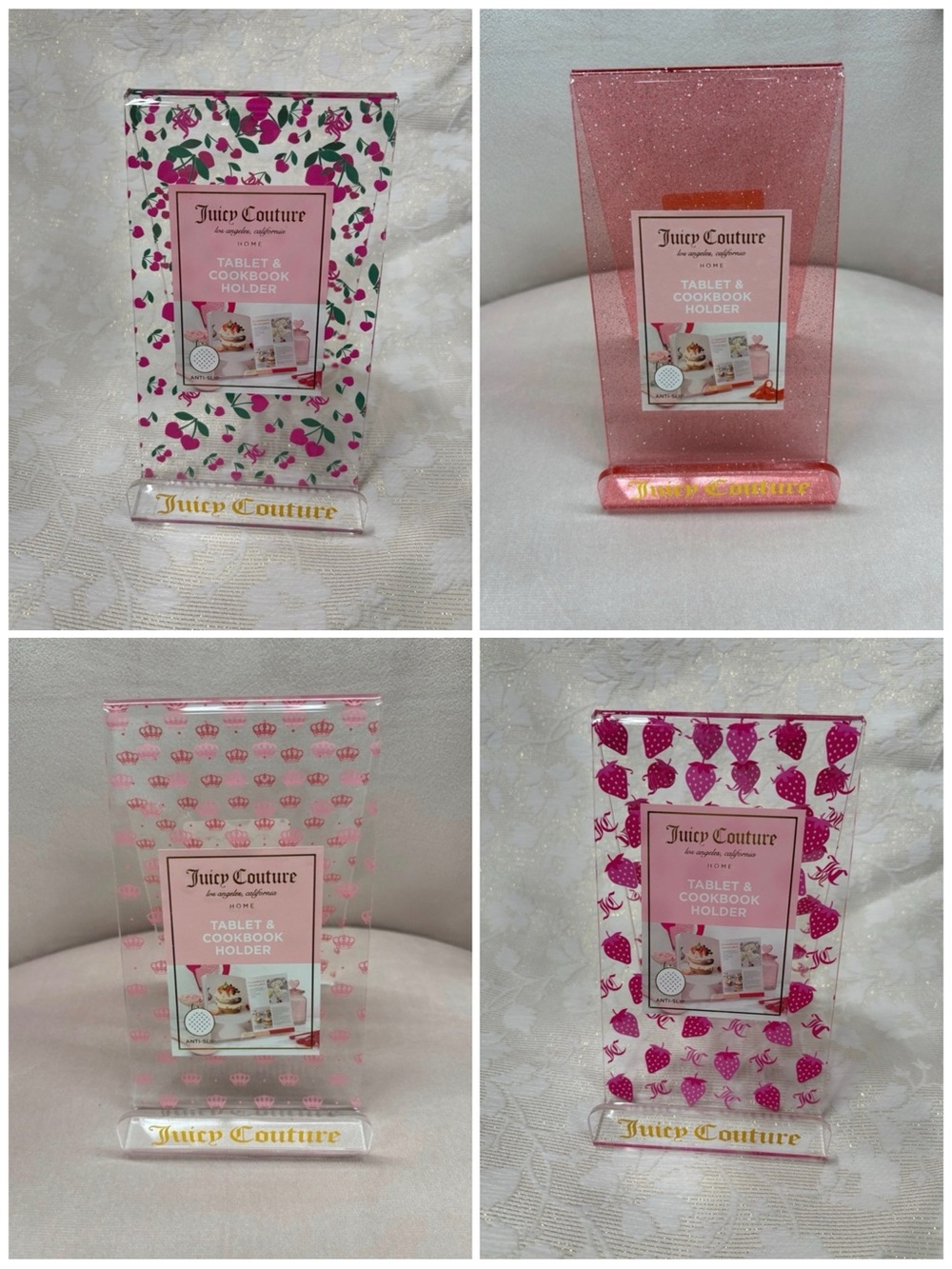 Juicy Couture Pink & Clear Tablet & Cookbook Holder Set